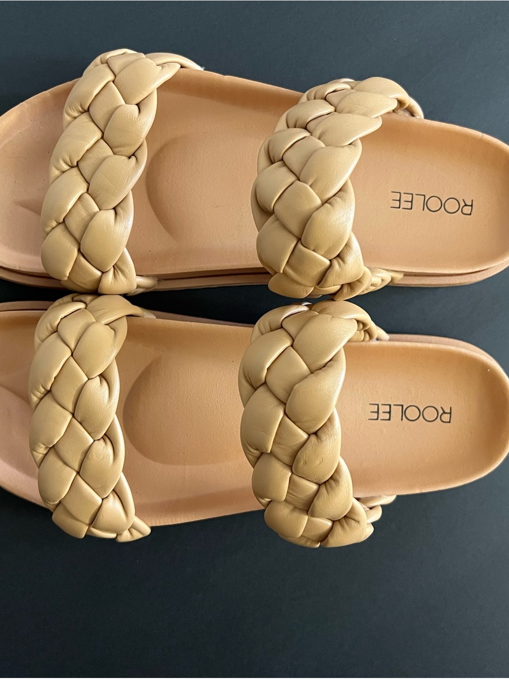 Roolee Braided Double-Strap Slide Sandals in Tan